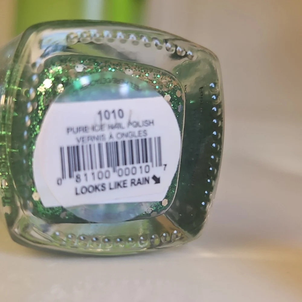 PURE ICE Nail Polish Green Silver Sparkle Looks Like Rain 1010. Rare Color